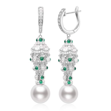 Oriental Pearl Earring Buddha Energy Protection of White Stereoscopic Emerald Gem Energy Heal Pearl Earring