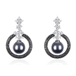Oriental Pearl Earring Buddha Energy Protection of Tahiti Black Circular Diamond Energy Heal Pearl Earring