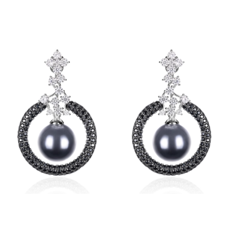 Oriental Pearl Earring Buddha Energy Protection of Tahiti Black Circular Diamond Energy Heal Pearl Earring