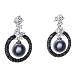 Oriental Pearl Earring Buddha Energy Protection of Tahiti Black Circular Diamond Energy Heal Pearl Earring