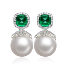 Oriental Pearl Earring Buddha Energy Protection of White 14mm Box Emerald Gem Energy Heal Pearl Earring