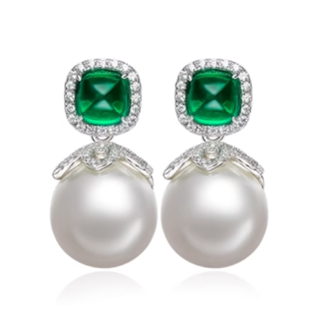 Oriental Pearl Earring Buddha Energy Protection of White 14mm Box Emerald Gem Energy Heal Pearl Earring