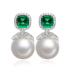 Oriental Pearl Earring Buddha Energy Protection of White 14mm Box Emerald Gem Energy Heal Pearl Earring