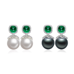 Oriental Pearl Earring Buddha Energy Protection of White 14mm Box Emerald Gem Energy Heal Pearl Earring