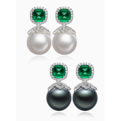 Oriental Pearl Earring Buddha Energy Protection of White 14mm Box Emerald Gem Energy Heal Pearl Earring