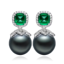 Oriental Pearl Earring Buddha Energy Protection of White 14mm Box Emerald Gem Energy Heal Pearl Earring