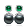 Oriental Pearl Earring Buddha Energy Protection of White 14mm Box Emerald Gem Energy Heal Pearl Earring