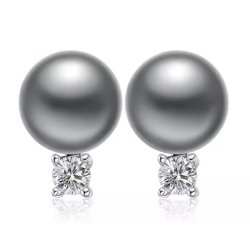 Oriental Pearl Earring Buddha Energy Protection of Deep Gray 4 Claws Diamond Energy Heal Pearl Earring
