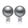 Oriental Pearl Earring Buddha Energy Protection of Deep Gray 4 Claws Diamond Energy Heal Pearl Earring