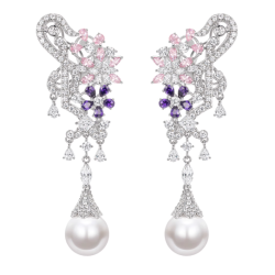 Oriental Pearl Earring Buddha Energy Protection of White Pink Purple Diamond Energy Heal Pearl Earring