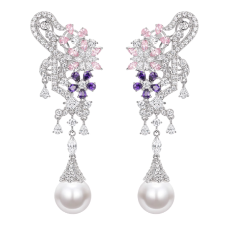 Oriental Pearl Earring Buddha Energy Protection of White Pink Purple Diamond Energy Heal Pearl Earring