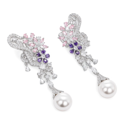 Oriental Pearl Earring Buddha Energy Protection of White Pink Purple Diamond Energy Heal Pearl Earring