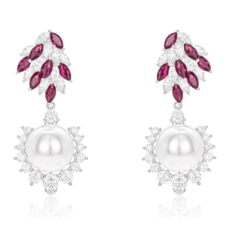 Oriental Pearl Earring Buddha Energy Protection of White Ruby Gems Energy Heal Pearl Earring