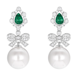 Oriental Pearl Earring Buddha Energy Protection of White Bowknot Emerald Gem Energy Heal Pearl Earring