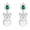 Oriental Pearl Earring Buddha Energy Protection of White Bowknot Emerald Gem Energy Heal Pearl Earring