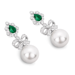 Oriental Pearl Earring Buddha Energy Protection of White Bowknot Emerald Gem Energy Heal Pearl Earring