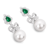 Oriental Pearl Earring Buddha Energy Protection of White Bowknot Emerald Gem Energy Heal Pearl Earring
