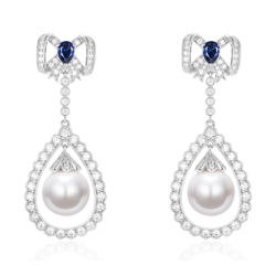 Oriental Pearl Earring Buddha Energy Protection of White Royal Blue Gem Bowknot Energy Heal Pearl Earring