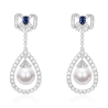 Oriental Pearl Earring Buddha Energy Protection of White Royal Blue Gem Bowknot Energy Heal Pearl Earring