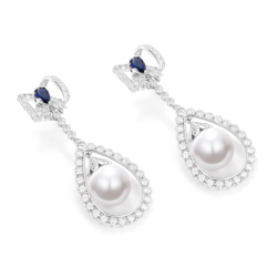 Oriental Pearl Earring Buddha Energy Protection of White Royal Blue Gem Bowknot Energy Heal Pearl Earring