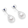 Oriental Pearl Earring Buddha Energy Protection of White Royal Blue Gem Bowknot Energy Heal Pearl Earring