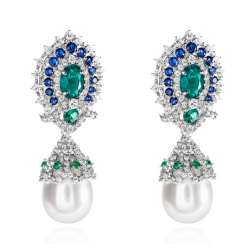 Oriental Pearl Earring Buddha Energy Protection of White Pear Emerald Gems Energy Heal Pearl Earring