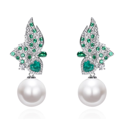 Oriental Pearl Earring Buddha Energy Protection of White Heart Emerald Gems Energy Heal Pearl Earring