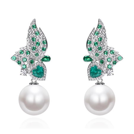 Oriental Pearl Earring Buddha Energy Protection of White Heart Emerald Gems Energy Heal Pearl Earring