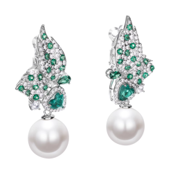 Oriental Pearl Earring Buddha Energy Protection of White Heart Emerald Gems Energy Heal Pearl Earring