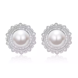 Oriental Pearl Earring Buddha Energy Protection of White Round Diamond Energy Heal Pearl Earring