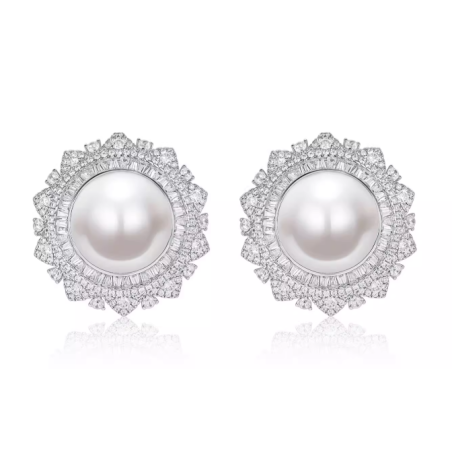Oriental Pearl Earring Buddha Energy Protection of White Round Diamond Energy Heal Pearl Earring