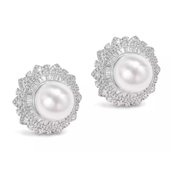 Oriental Pearl Earring Buddha Energy Protection of White Round Diamond Energy Heal Pearl Earring