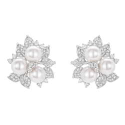 Oriental Pearl Earring Buddha Energy Protection of White 3 Beads Diamond Energy Heal Pearl Earring
