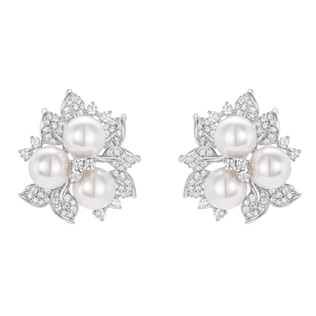 Oriental Pearl Earring Buddha Energy Protection of White 3 Beads Diamond Energy Heal Pearl Earring