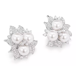 Oriental Pearl Earring Buddha Energy Protection of White 3 Beads Diamond Energy Heal Pearl Earring