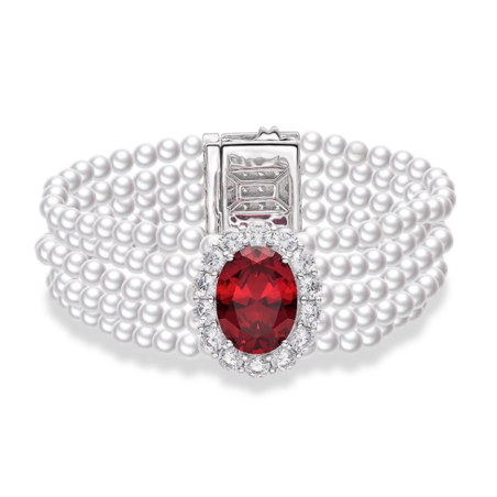 Oriental Pearl Bracelet Buddha Energy Protection of White 5 Rows Oval Ruby Energy Heal Pearl Bracelet
