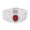 Oriental Pearl Bracelet Buddha Energy Protection of White 5 Rows Oval Ruby Energy Heal Pearl Bracelet