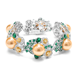 Oriental Pearl Bracelet Buddha Energy Protection of Gold Emerald Gems Flower Energy Heal Pearl Bracelet