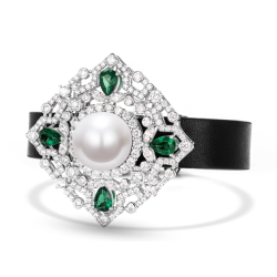 Oriental Pearl Bracelet Buddha Energy Protection of White Pear Emerald Gems Black Leather Energy Heal Pearl Bracelet