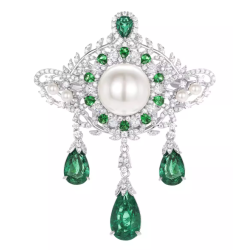 Oriental Pearl Brooch Buddha Energy Protection of White Pear Emerald Gems Energy Heal Pearl Brooch