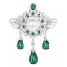 Oriental Pearl Brooch Buddha Energy Protection of White Pear Emerald Gems Energy Heal Pearl Brooch
