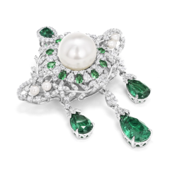 Oriental Pearl Brooch Buddha Energy Protection of White Pear Emerald Gems Energy Heal Pearl Brooch