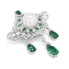 Oriental Pearl Brooch Buddha Energy Protection of White Pear Emerald Gems Energy Heal Pearl Brooch