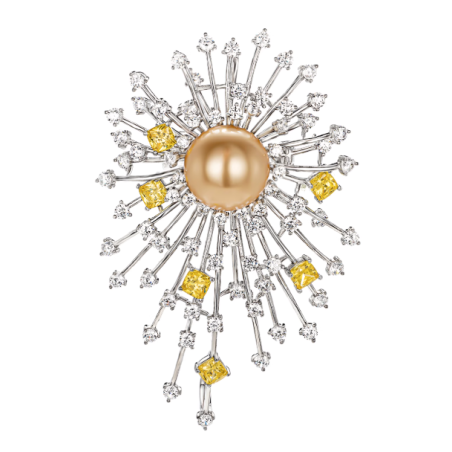 Oriental Pearl Brooch Buddha Energy Protection of Gold Sun Diamonds Energy Heal Pearl Brooch