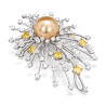 Oriental Pearl Brooch Buddha Energy Protection of Gold Sun Diamonds Energy Heal Pearl Brooch