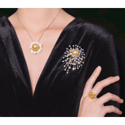 Oriental Pearl Brooch Buddha Energy Protection of Gold Sun Diamonds Energy Heal Pearl Brooch