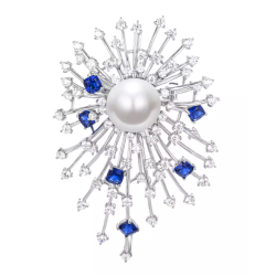 Oriental Pearl Brooch Buddha Energy Protection of White Sun Sapphire Gems Energy Heal Pearl Brooch