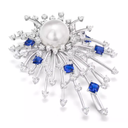 Oriental Pearl Brooch Buddha Energy Protection of White Sun Sapphire Gems Energy Heal Pearl Brooch