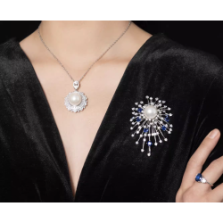 Oriental Pearl Brooch Buddha Energy Protection of White Sun Sapphire Gems Energy Heal Pearl Brooch