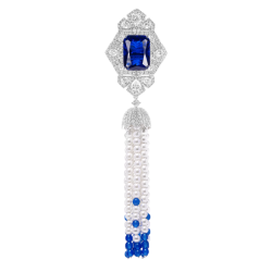 Oriental Pearl Brooch Buddha Energy Protection of White Blue Tassels Square Gems Energy Heal Pearl Brooch